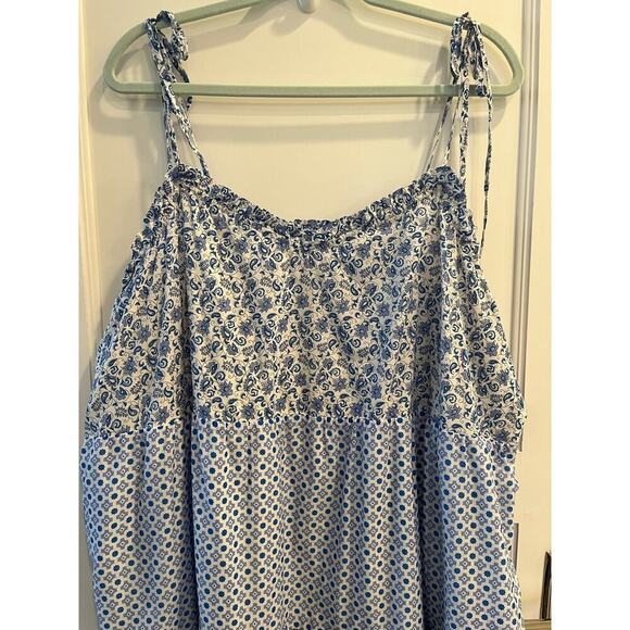 J. Crew Size 3X Blue White Paisley Floral Tiered Sundress - Picture 2 of 9